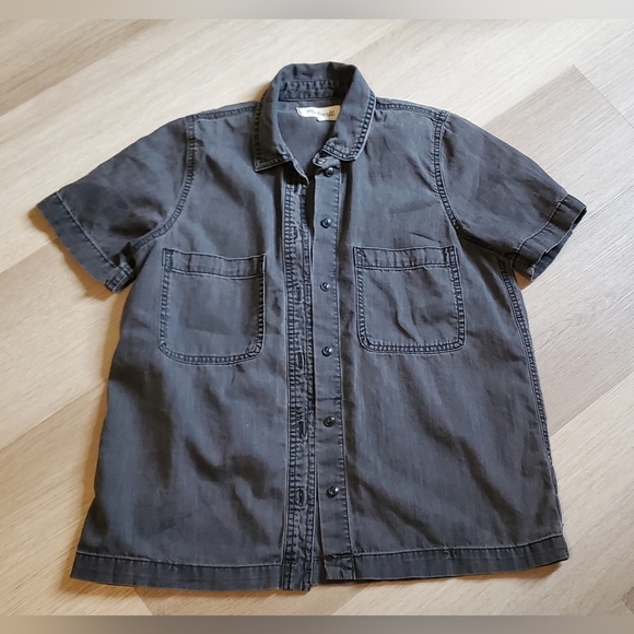 Madewell Tops - 🖤 Madewell 100% Cotton Black Short Sleeve Button Up Size XS 🖤